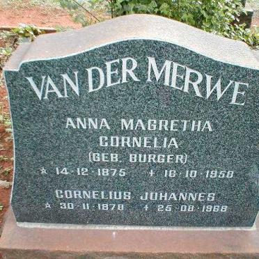 MERWE Cornelius Johannes, van der 1878-1968 &amp; Anna Magretha Cornelia BURGER 1875-1958
