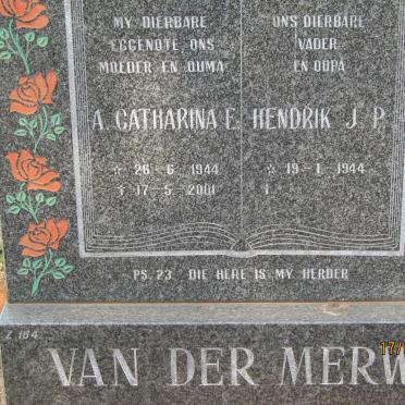 MERWE Hendrik J.P. van der 1944- &amp; A. Catharina E. 1944-2001