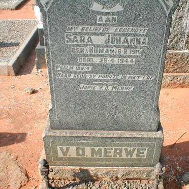 MERWE Sara Johanna, v.d. nee HUMAN 1910-1944