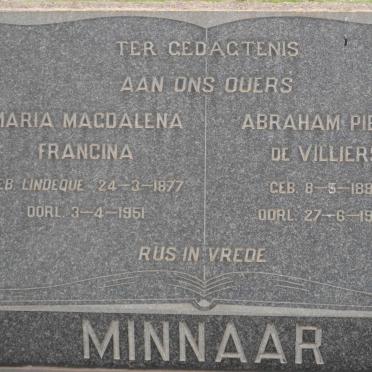 MINNAAR Abraham Pieter De Villiers 1892-1954 &amp; Maria Magdalena Francina LINDEQUE 1877-1951