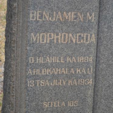 MOPHONGOA Benjamin M. 1884-1934