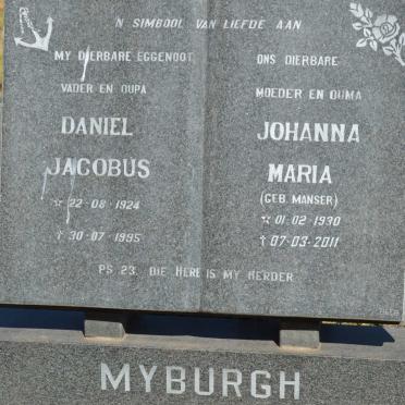 MYBURGH Daniël Jacobus 1924-1995 &amp; Johanna Maria MANSER 1930-2011