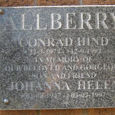 ALLBERRY Conrad Hind 1974-1992 &amp; Johanna Helen 1947-1997