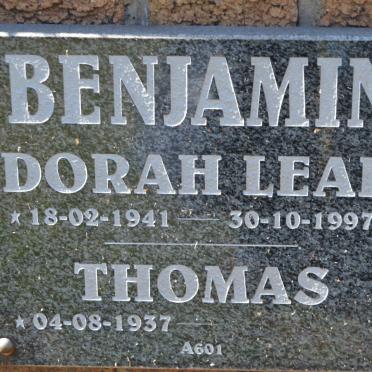 BENJAMIN Thomas 1937- &amp; Dorah Leah 1941-1997