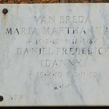 BREDA Daniel Frederick, van 1910-1989 &amp; Maria Martha 1912-1984