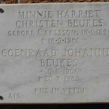 BEUKES Coenraad Johannes 1906-1985 &amp; Minnie Harriet Christen CARLSSON 1898-1981