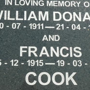 COOK William Donald 1911-1988 &amp; Francis 1915-2006