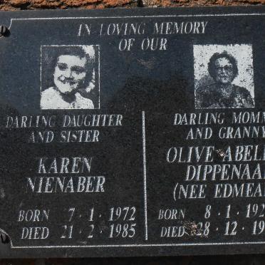 DIPPENAAR Olive Abeline nee EDMEADS 1923-1994 :: NIENABER Karen 1972-1985