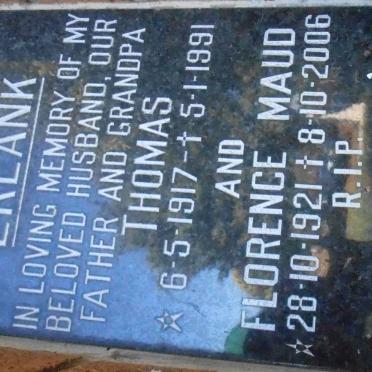 ERLANK Thomas 1917-1991 &amp; Florence Maud 1921-2006