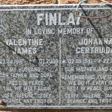 FINLAY Valentine James 1918-2008 &amp; Johanna Gertruida 1941-2013