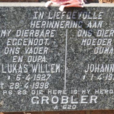 GROBLER Lukas Willem 1927-1998 &amp; Johanna 1933-