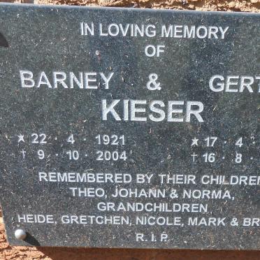 KIESER Barney 1921-2004 &amp; Gertie 1922-1997