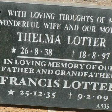 LOTTER Francis 1935-2009 &amp; Thelma 1938-1997