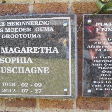 LABUSCHAGNE Anna Magaretha Sophia 1926-2012 :: ENSLIN Jim 194?- &amp; Martie 1947-2012