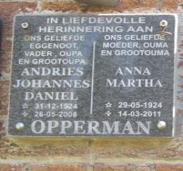 OPPERMAN Andries Johannes Daniel 1924-2008 &amp; Anna Martha 1924-2011