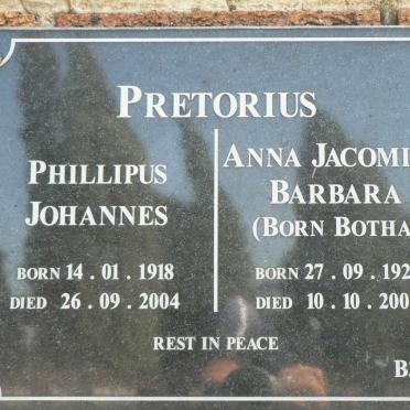 PRETORIUS Phillipus Johannes 1918-2004 &amp; Anna Jacomina Barbara BOTHA 1921-2005