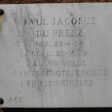 PREEZ Paul Jacobus, du 1934-1984