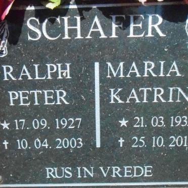 SCHAFER Ralph Peter 1927-2003 &amp; Maria M. Katrina 1932-2001