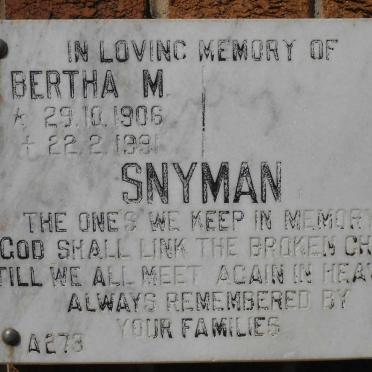 SNYMAN Bertha M. 1906-1991