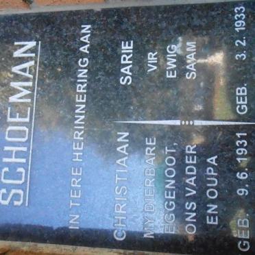 SCHOEMAN Christiaan 1931-1996 &amp; Sarie 1933-2008