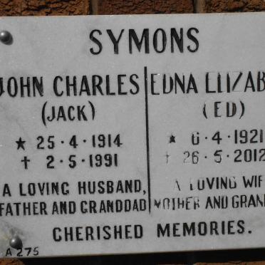 SYMONS John Charles 1914-1991 &amp; Edna Elizabeth 1921-2012