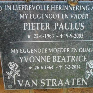 STRAATEN Pieter Paulus, van 1963-2003 &amp; Yvonne Beatrice 1964-2014