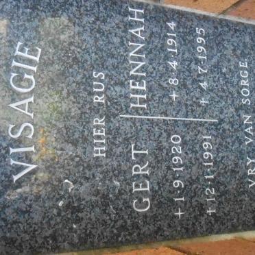 VISAGIE Gert 1920-1991 &amp; Hennah 1914-1995
