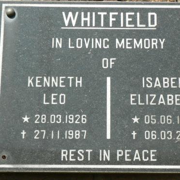 WHITFIELD Kenneth Leo 1926-1987 &amp; Isabel Elizabeth 1928-2003