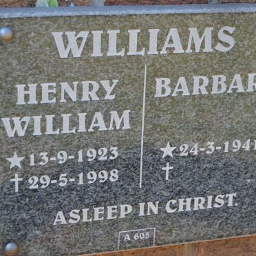 WILLIAMS Henry William 1923-1998 &amp; Barbara 1941-