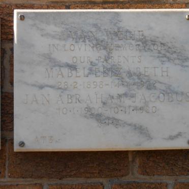 WELIE Jan Abraham Jacobus, van 1900-1980 Mabel Elizabeth 1898-1972