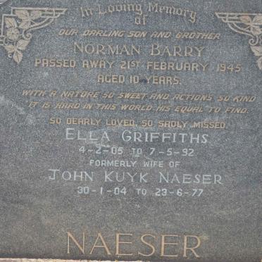 NAESER John Kuyk 1904-1977 &amp; GRIFFITHS Ella formerly NAESER 1905-1992 :: NAESER Norman Barry -1945