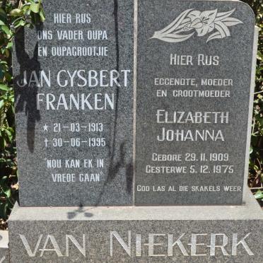 NIEKERK Jan Gysbert Franken, van 1913-1995 &amp; Elizabeth Johanna 1909-1975