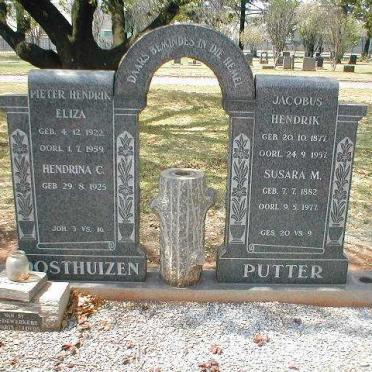 OOSTHUIZEN Pieter Hendrik Eliza 1922-1959 &amp; Hendrina C 1925- :: PUTTER Jacobus Hendrik 1877-1957 &amp; Susara M. 1882-1977