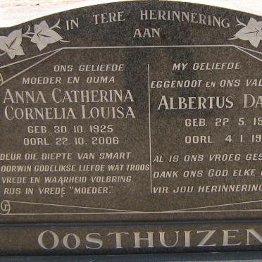 OOSTHUIZEN Albertus Daniel 1915-1963 &amp; Anna Catherina Cornelia Louisa 1925-2006