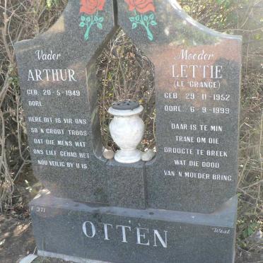 OTTEN Arthur 1949- &amp; Lettie LE GRANGE 1952-1999