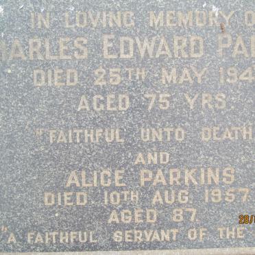 PARKINS Charles Edward -1947 &amp; Alice -1957