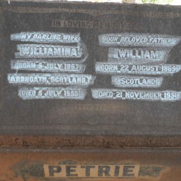 PETRIE William 1869-1951 &amp; Williamina 1867-1950
