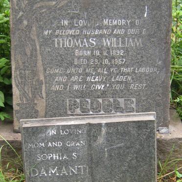 PEDDLE Thomas William 1892-1957 &amp; Sophia S. DAMANT 1895-1985