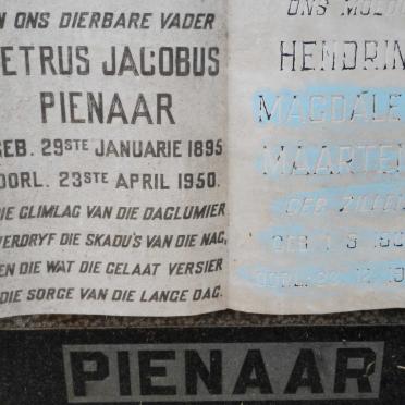 PIENAAR Petrus Jacobus 1895-1950 &amp; MAARTENS Hendrina Magdalena nee ZILLEN 1902-1973