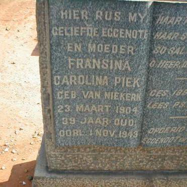 PIEK Fransina Carolina nee VAN NIEKERK 1904-1943