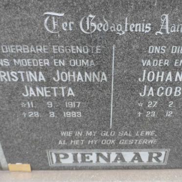 PIENAAR Johannes Jacobus 1913-1983 &amp; Christina Johanna Janetta 1917-1983
