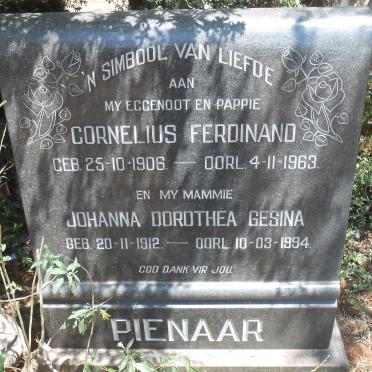 PIENAAR Cornelius Ferdinand 1906-1963 &amp; Johanna Dorothea Gesina 1912-1994