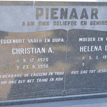 PIENAAR Christian A. 1926-1996 &amp; Helena D.P. 1941-