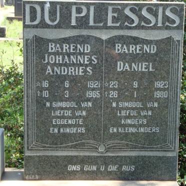 PLESSIS Barend Johannes Andries, du 1921-1965 :: DU PLESSIS Barend Daniel 1923-1980