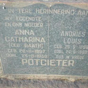 POTGIETER Andries Louis 1898-1988 &amp; Anna Catharina RAATH 1897-1959