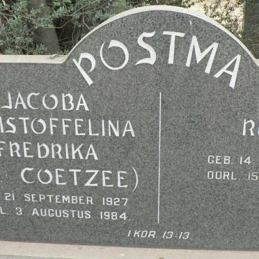 POSTMA Rufus 1924-1986 &amp; Jacoba Christoffelina Frederika COETZEE 1927-1984
