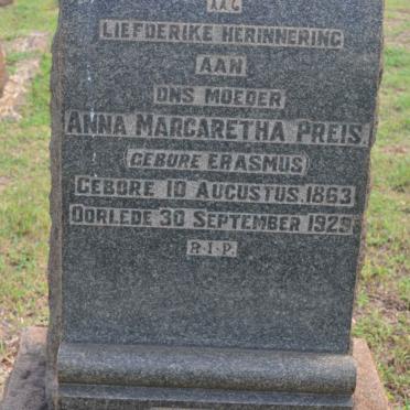 PREIS Anna Margaretha nee ERASMUS 1863-1929