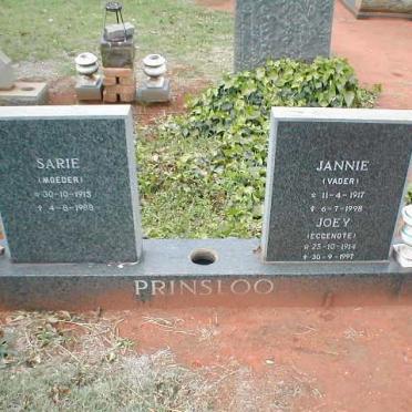 PRINSLOO Jannie 1917-1998 &amp; Sarie 1915-1988 :: PRINSLOO Joey 1914-1997