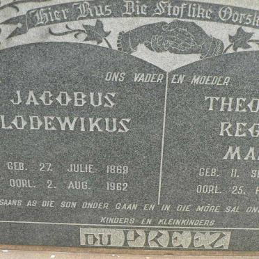 PREEZ Jacobus Lodewikus, du 1869-1962 &amp; Theodora Regina Maria 1886-1946