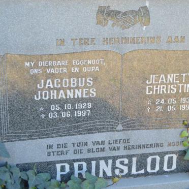 PRINSLOO Jacobus Johannes 1929-1997 &amp; Jeanetta Christina 1934-1999